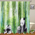 4 Pcs Panda Decoração De Bambu Não-Slip Tapete Tampa Da Tampa Do Banheiro Tapete de Banho + Cortina de Chuveiro