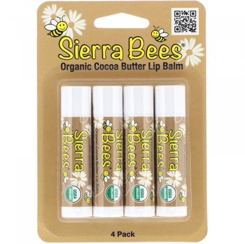 4 Sierra Bees Bálsamos Orgânicos Lábios Manteiga Cacau 4,25g