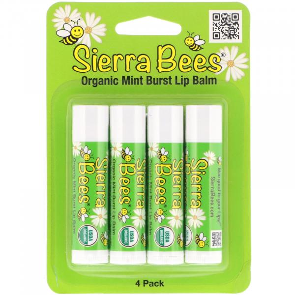 4 Sierra Bees Bálsamos Orgânicos para Lábios Menta 4,25G