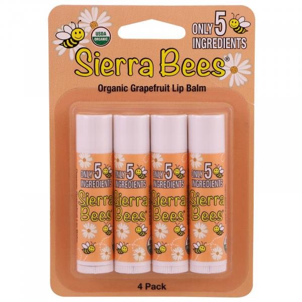 4 Sierra Bees Bálsamos Orgânicos Para Lábios Toranja 4,25g