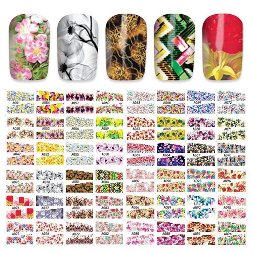48 Folhas de Transferência de Água Nail Art Beauty Sticker Colorido Flor Dicas Decalques
