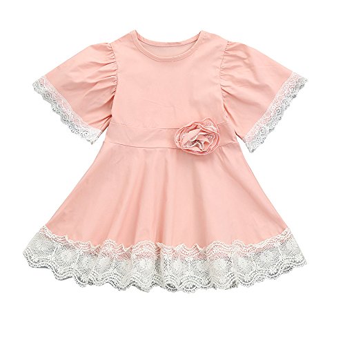 (4T, Pink) - Summer Baby Kids Girls Dresses Cuekondy Casual Lace Floral Party Princess Sundress Skirt Clothes Outfits (4T, Pink)