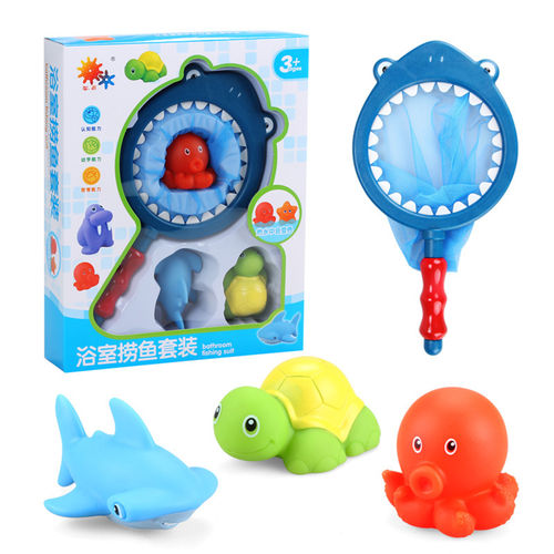 4Pcs / Set Bebê Floating banho Brinquedos Adorável plástico macio Marinha animal com Pesca Toy Presente Líquido bebê Squeaky