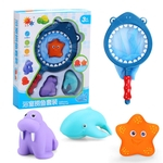 4Pcs / Set Bebê Floating banho Brinquedos Adorável plástico macio Marinha animal com Pesca Toy Presente Líquido bebê Squeaky Gostar