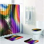 4Pcs / Set Feather Impressão Shower Curtain antiderrapante Rug Toilet Tampa Tampa Bath Mat para banheiro