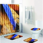 4Pcs / Set Feather Impressão Shower Curtain antiderrapante Rug Toilet Tampa Tampa Bath Mat para banheiro
