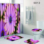 4Pcs / Set lindo Flores Impressão Shower Curtain antiderrapante Mat Rug Tampa