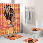 4Pcs / Set Pattern Stylish Série Mulheres Africano Bath Set Shower Curtain Non-Slip WC Pad Capa Mat Bath
