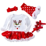 MSHOP 4pcs/set Christmas Baby Clothes 0-2 Years Baby Long Sleeve Cartoon Dress +Hairband+Kneecap+Shoes