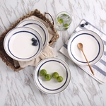 4Pcs/Set Simple Blue Stripe Ceramic Dinner Plate Dessert Fruit Dish