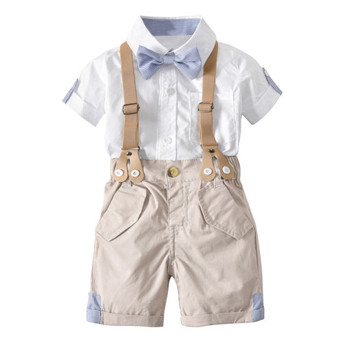 4pcs / Terno Elegante Cavalheiro Bow Tie Straps Shirt e Centro-calças Fatos de Meninos Crianças