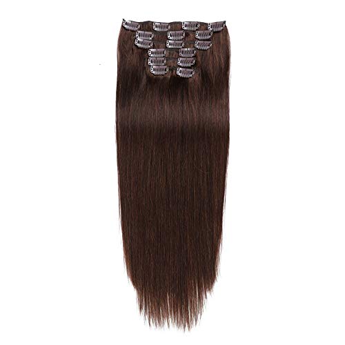 (46cm /70g, 2 Dark Brown) - JIAMEISI Remy Human Hair Extensions Full Head Real Human Hair Extensions Clip In Long Straight Remy Hair Extensions For La