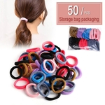 50Pcs/bag High Elasticity Hair Rope Simple Solid Color Hair Ring for Kids Girls Ponytail