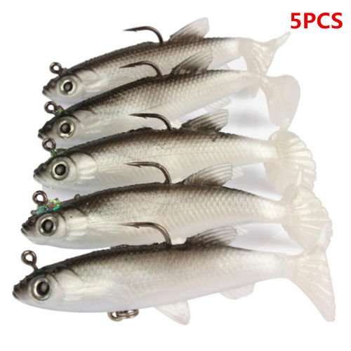 5PCS 14,2 g Sea Bass Fishing chumbo Lures baixo com T cauda suave Lure Fishing Hook Única