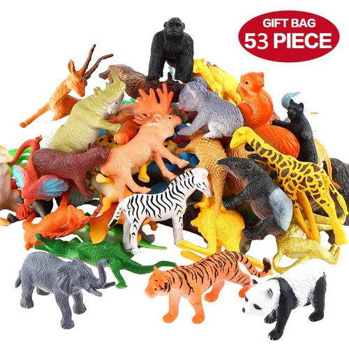 53pcs / set Mini selva Set Toy animal Dinosaur Wildlife Modelo Crianças enigma Cedo presente Educação