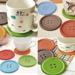 5Pcs Silicone Cute Button Shape Coasters Cup Almofada Holder Drink Placemat Mat