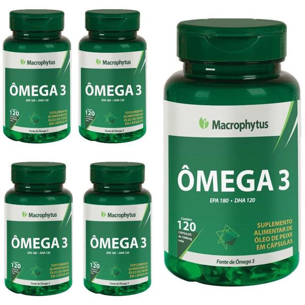 5x Omega 3 Macrophytus - Óleo de Peixe 1000mg - 120 Cápsulas
