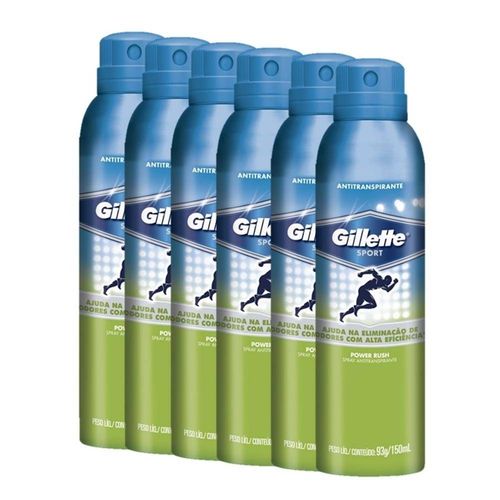 6 Desodorantes Antitranspirante Gillette Power Rush 93g