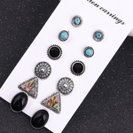 6 Pares Vintage Bohemian Geometric Rhinestone Turquoise Earrings Set Para Mulheres