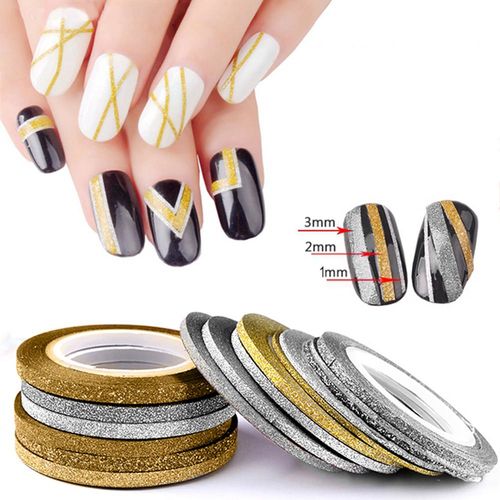 6 Pçs / Set Nail Art Linha de Striping Glitter Etiqueta da Fita Diy Decalque Manicure Decoração