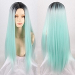 26 inches Fashion Women Ombre Color Wig Long Green Straight Hair Wigs Cosplay Healthy Hair (Color:Black Mix Light Green)