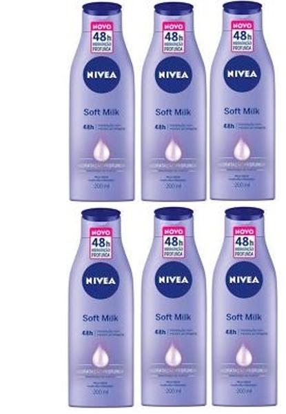 6 UNIDADES Creme Hidratante Corporal Nivea Soft Milk - 200ml