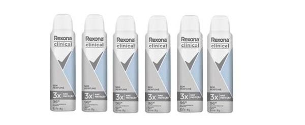 6 UNIDADES Desodorante Rexona Clinical Aerossol - Antitranspirante Feminino Sem Perfume 150ml