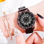 360 Degree Rotating Fashion Diamond Dial To Run Ladies Quartz Mesh Belt Watch
