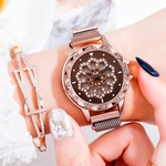 360 Degree Rotating Fashion Diamond Dial To Run Ladies Quartz Mesh Belt Watch