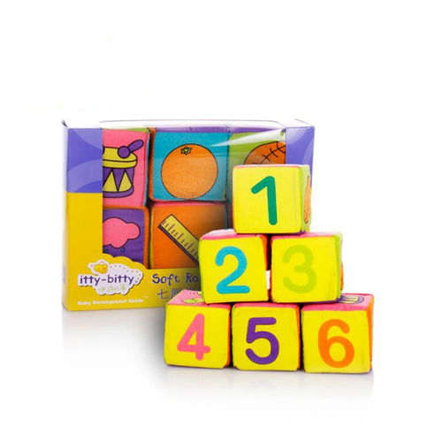 6pcs / set 7cm Baby Fraldas de pano blocos de construção com chocalho Crianças coloridas do enigma brinquedos de pano