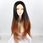 26quot; Mistura Negro Forma peruca castanho cosplay longo encaracolado castanhos perucas peruca sintéticas resistentes ao calor com destaques ombre perucas para mulheres