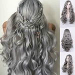 70CM Sexy Gradiente Partido Grey perucas de cabelo longo encaracolado cores misturadas peruca sint¨¦tica