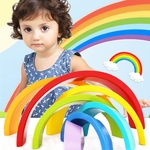 7pcs Arco de madeira do arco-íris Blocos Ponte Educacional Toy enigma para crianças infantil (Mantenha um estoque)