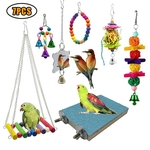 Conjunto de brinquedos 7pcs pássaro Papagaio que mastiga o balanço pendurado fosco Sino Levante Espelho gaiola Set Toy