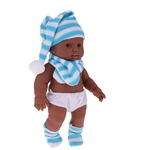 28 Cm Bebê Boneca Vinil Bebê Recém-nascido Africano Em Azul Listrado Chapéu Cachecol Meias