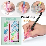 8 Pcs \\ / Set Deluxe Set Pen Grips Escrita Posture Corrector Dois Dedos Pen Silicone Titular Student Crianças Aprendizagem Redação Presentes