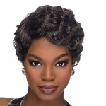 8inches Women Fashion Wig Short Curly Wig for women Kinky curly none lace wig Synthetic Black hair (color: Black Mix Gray)