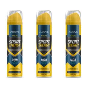 Above Men Sport Energy Desodorante Aerosol 48h 150ml - Kit com 03