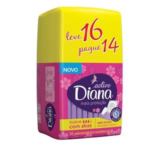 Absorvente Diana Active Suave com Abas Leve 16 Pague 14