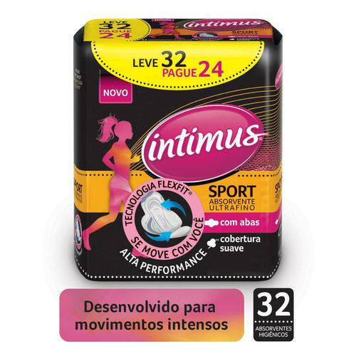 Absorvente Intimus Sports Suave com Abas Ultrafino - 32 Unidades