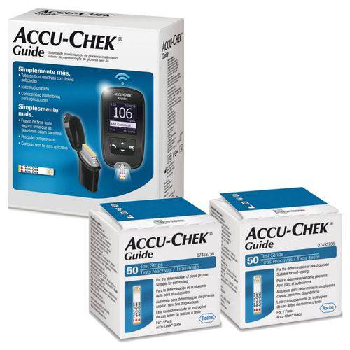 Accu-chek Guide Kit Monitor de Glicemia com Tiras Teste + Accu-chek Guide 50 Tiras Reagentes 2 Caixas
