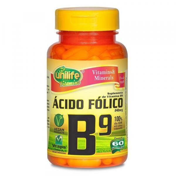 Ácido Fólico Vitamina B9 60 Cápsulas 500mg Unilife