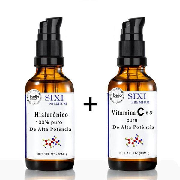Acido Hialuronico + Vitamina C 30 Ml Alta Potencia - Kit Serum para o Rosto Anti Idade Antioxidante - Sixi
