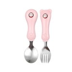 2Pcs/Set Cartoon Baby Safety Stainless Steel Fork Spoon Set Kids Feeding Tableware