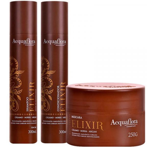 Acquaflora Kit Trio Shampoo + Condicionador + Máscara Elixir (3 Produtos) - Acquaflora