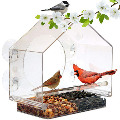 Acrílico alimentador do pássaro transparente com Suckers aves de gaiola para Tree Garden Decoration