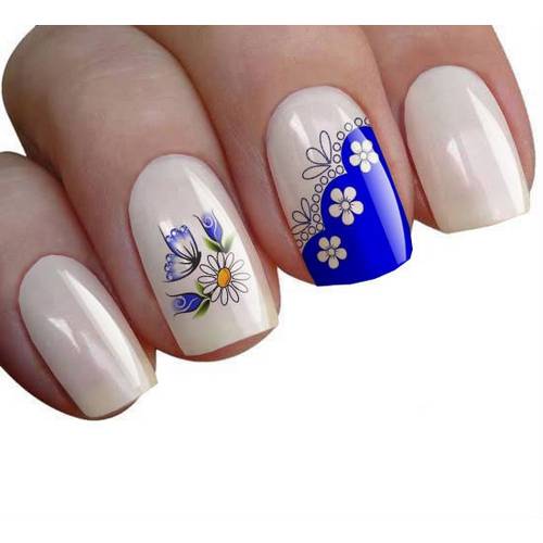 Adesivos de Unhas Feminices For Nails com Borboleta e Flores de Renda Azul - M896