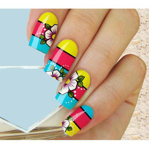 Adesivos de Unhas Feminices For Nails Listras Coloridas com Flores M556