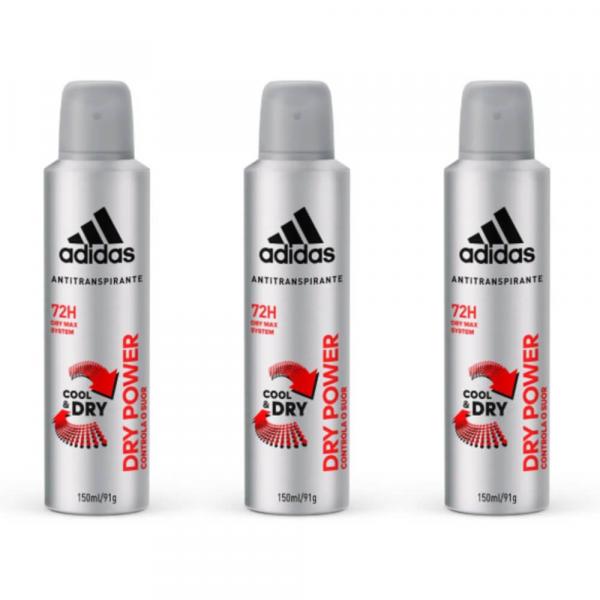 Adidas Dry Power Desodorante Aerosol Masculino 150ml (Kit C/03)