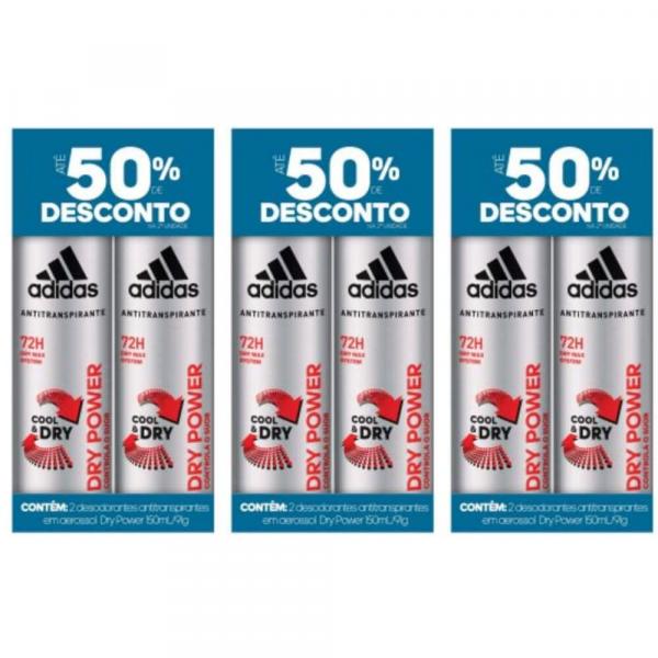 Adidas Dry Power Desodorante Aerosol Masculino 2x150ml (Kit C/03)